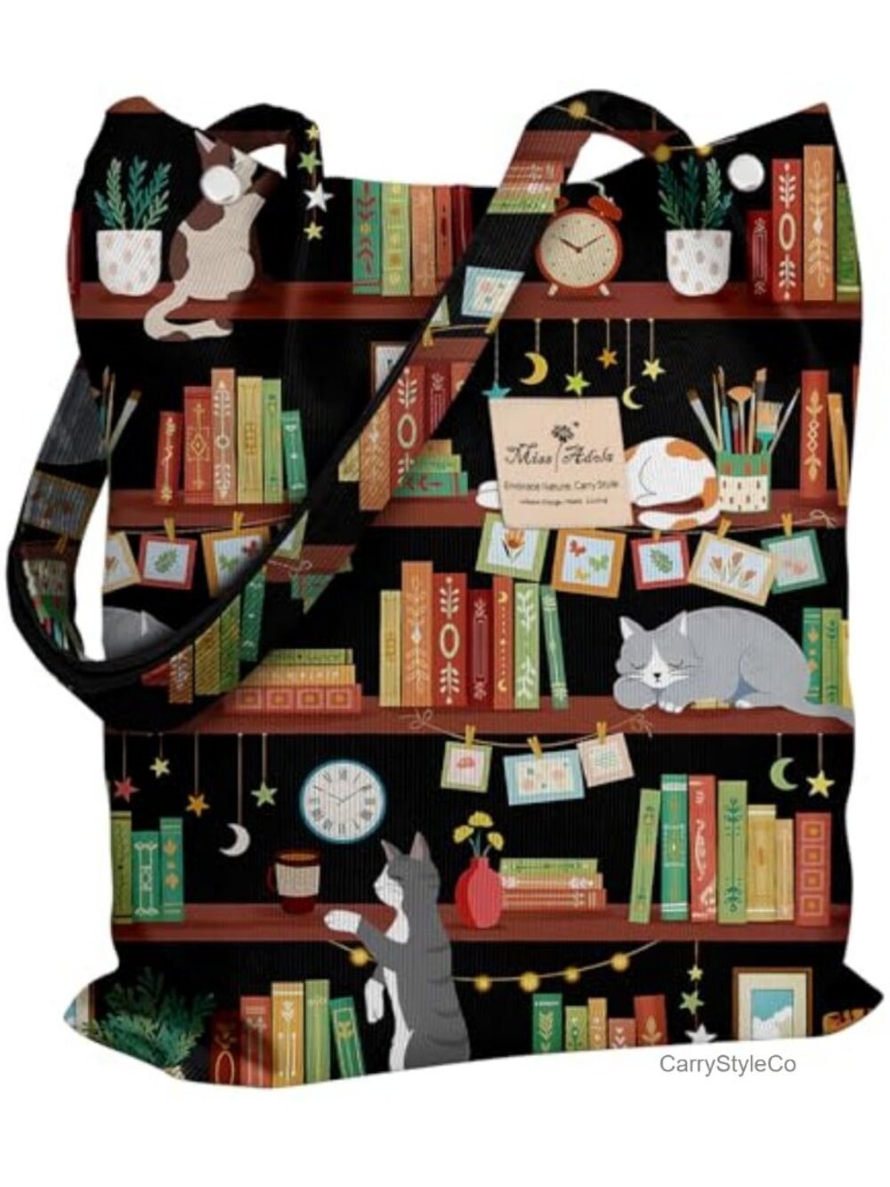 Corduroy Tote Bag Large Buckle Magnetic Closure